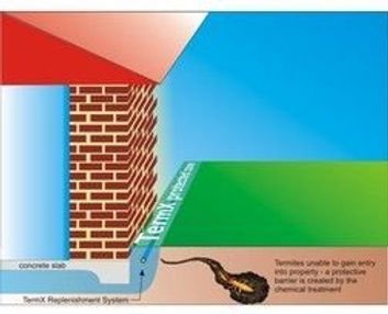 These specially designed systems consist of a pipe or hose that runs along the side of a building either in soil or in most cases under a path, slab or pavers. The pipe/hose has holes evenly spaced holes (like a garden soaker hose) through which the Termiticide foam can then be pumped to create a treated zone to impede termite entry. The advantage long term is there is no need to lift pavers, trench soil, disturb gardens, or drill paths this means cost savings to you. Depending on the Termiticide used (most cases Domino), a re-treatment is not required for up to 5 years.	